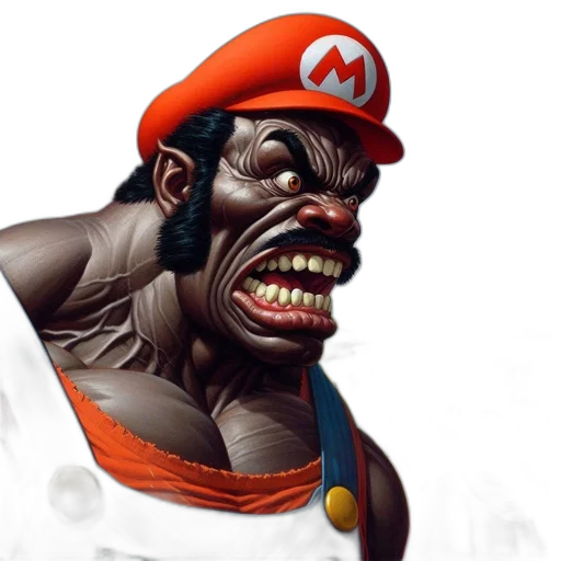 face, mask, creature, concept art, photorealistic, 3d render, comic book art, mario transparent PNG cut-out
