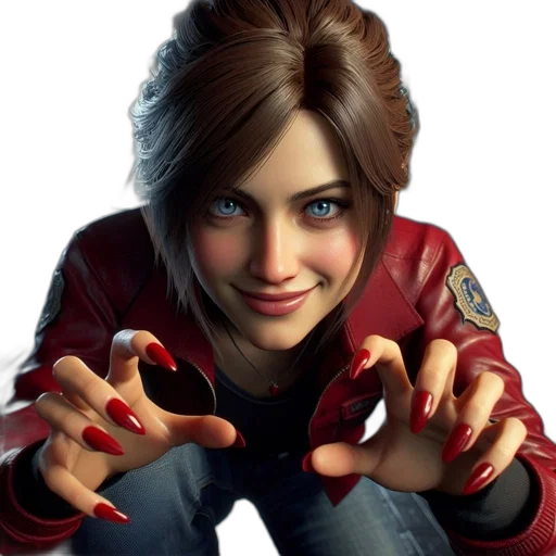 face, jacket, concept art, photorealistic, 3d render, comic book art, red, anime-style transparent PNG cut-out