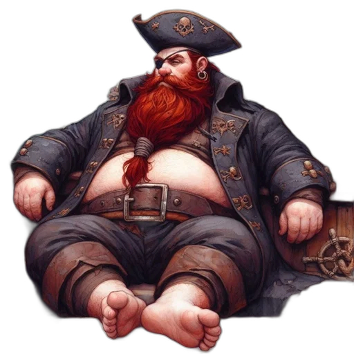 staff, concept art, fantasy art, photorealistic, pixel art, portly, pirate, sporting transparent PNG cut-out