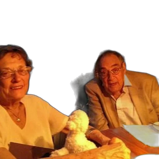 fire, elderly, couple, sits, together, table, white, teddy transparent PNG cut-out