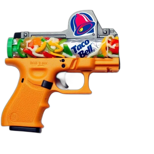 weapon, food, staff, robot, 3d render, vaporwave, concept art, unconventional transparent PNG cut-out