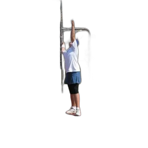staff, sword, person, white, shirt, blue, skirt, playing transparent PNG cut-out