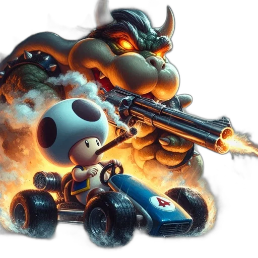 weapon, car, concept art, fantasy art, pixel art, comic book art, fire, boldly transparent PNG cut-out