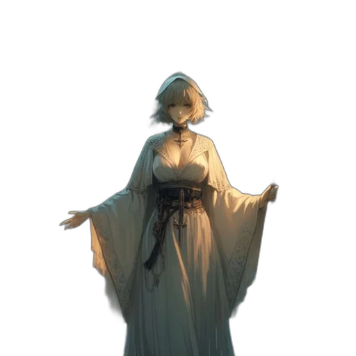 dress, staff, crown, sword, concept art, fantasy art, 3d render, pixel art transparent PNG cut-out
