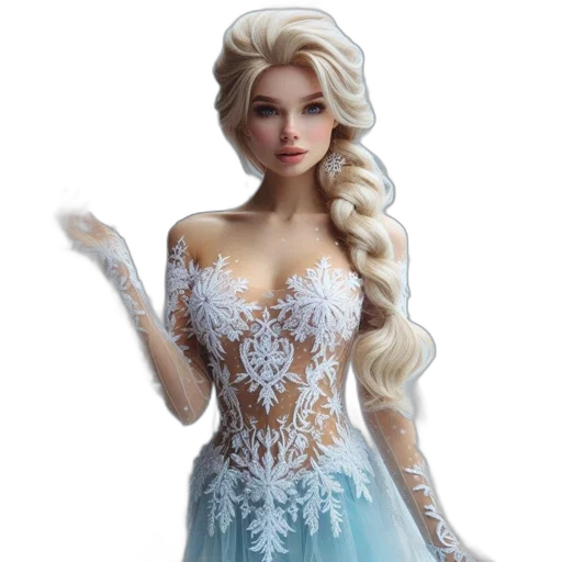 dress, fantasy art, 3d render, concept art, photorealistic, snow, woman, snowflake-patterned transparent PNG cut-out