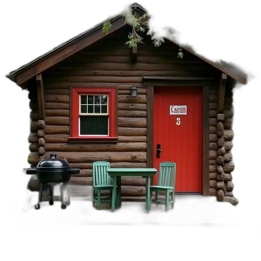 furniture, building, 3d render, concept art, photorealistic, snow, forest, rustic transparent PNG cut-out