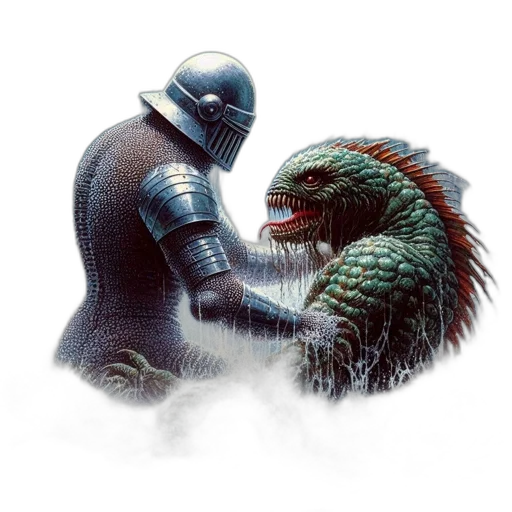 dragon, creature, sword, concept art, fantasy art, pixel art, photorealistic, fog transparent PNG cut-out