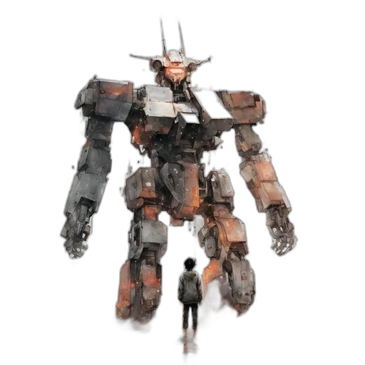 robot, weapon, concept art, 3d render, fantasy art, pixel art, rain-soaked, field transparent PNG cut-out