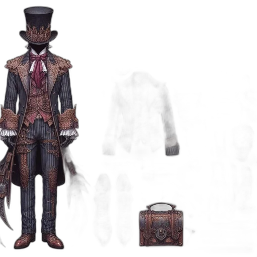 jacket, concept art, fantasy art, 3d render, dark, monochrome, individual, wears transparent PNG cut-out