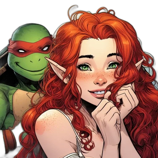 comic book art, fantasy art, concept art, two, distinct, characters, green-skinned, turtle transparent PNG cut-out