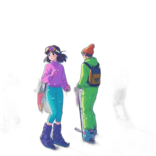 jacket, hat, staff, robot, concept art, watercolor, vaporwave, 3d render transparent PNG cut-out
