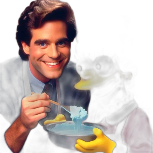 food, robot, vaporwave, photorealistic, fog, fire, man, smiles transparent PNG cut-out
