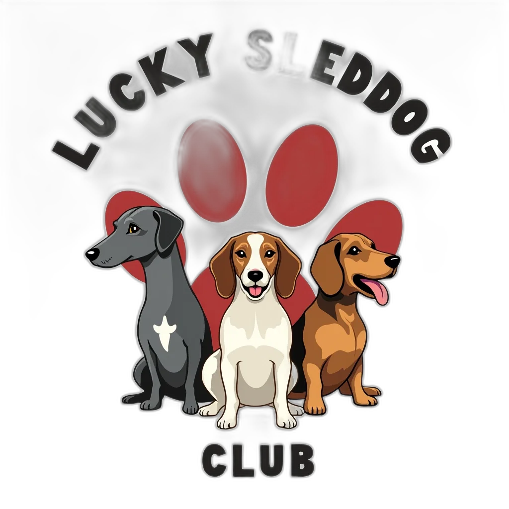 stylized, illustration, dog, paw, print, words, lucky, sleddog transparent PNG cut-out
