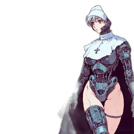 robot, dress, concept art, cyberpunk, comic book art, anime, outer space, blue transparent PNG cut-out