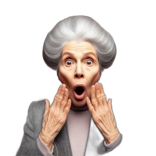 face, photorealistic, elderly, woman, gray, blazer, flowers, her transparent PNG cut-out