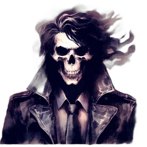 jacket, mask, face, comic book art, concept art, watercolor, fantasy art, dark transparent PNG cut-out
