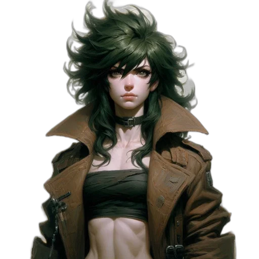 jacket, hair, face, weapon, cyberpunk, concept art, comic book art, fantasy art transparent PNG cut-out