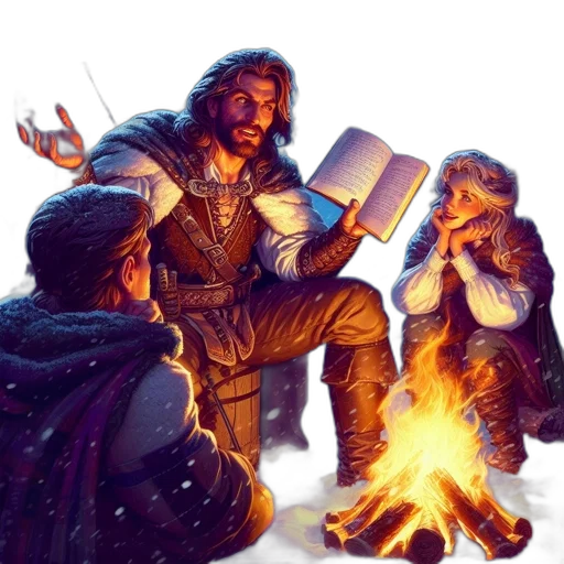 fantasy art, concept art, comic book art, fire, snow, night, winterforest, bearded transparent PNG cut-out