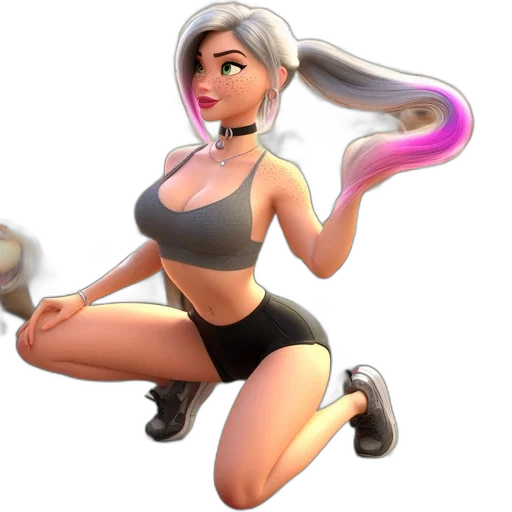 concept art, 3d render, fantasy art, cartoon, pastel, agile, woman, silver-to-purple transparent PNG cut-out