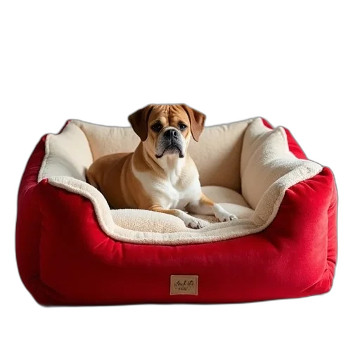 furniture, dog, company, plush, bed, red, beige, large transparent PNG cut-out