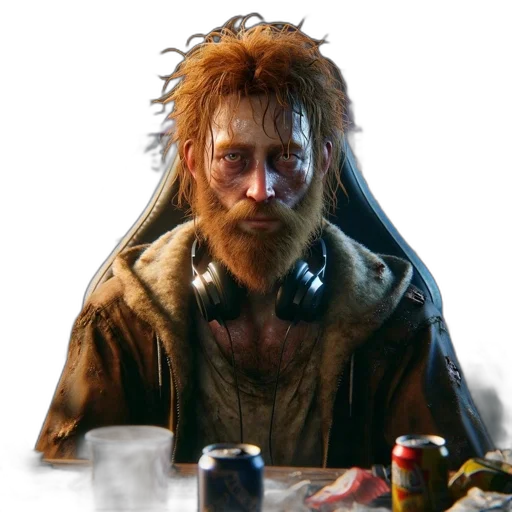 face, jacket, creature, hair, concept art, photorealistic, fantasy art, comic book art transparent PNG cut-out