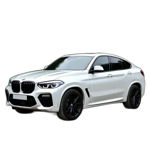 car, 3d render, photorealistic, white, bmw, suv, parked, gravel transparent PNG cut-out