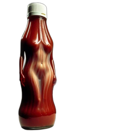 bottle, food, dress, hair, 3d render, photorealistic, oversized, lifelike transparent PNG cut-out