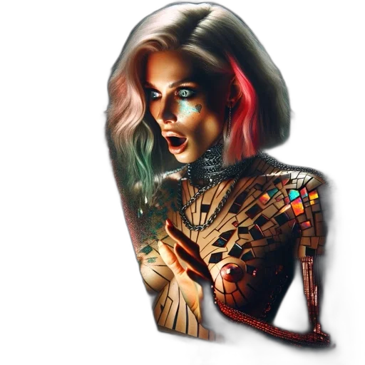 dress, jewelry, concept art, comic book art, fantasy art, cyberpunk, neon lights, woman transparent PNG cut-out