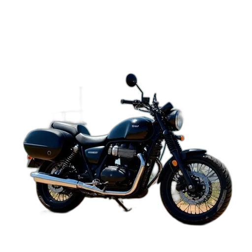 photorealistic, 3d render, concept art, black, motorcycle, sidecar, parked, hill transparent PNG cut-out