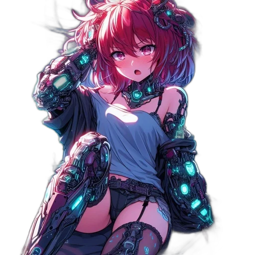 robot, dress, weapon, jacket, cyberpunk, anime, concept art, vaporwave transparent PNG cut-out