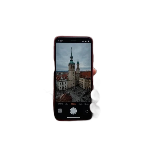 building, 3d render, photorealistic, close-up, view, smartphone, camera, lens transparent PNG cut-out