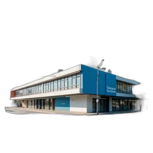 building, staff, 3d render, concept art, photorealistic, blue, modern, flat transparent PNG cut-out