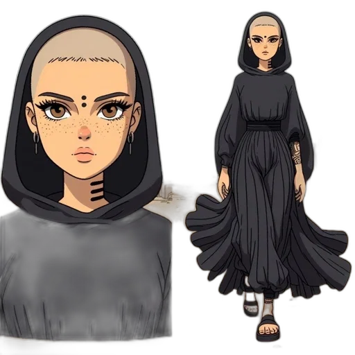 concept art, anime, fantasy art, comic book art, dark, monochrome, earth tones, portrait transparent PNG cut-out