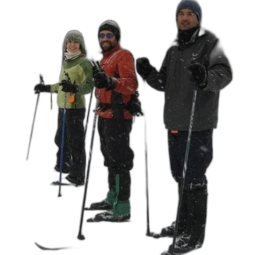 staff, snow, three, people, cross-country, skiing, wearing, colorful transparent PNG cut-out