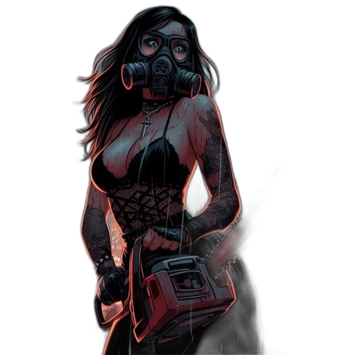 dress, comic book art, concept art, cyberpunk, fantasy art, fire, neon lights, dark transparent PNG cut-out