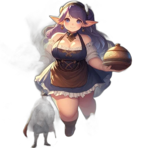 dress, staff, hat, creature, fantasy art, concept art, anime, watercolor transparent PNG cut-out