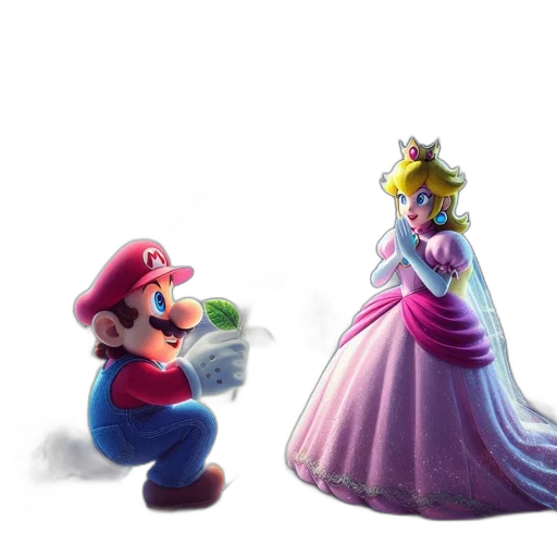 crown, dress, concept art, 3d render, pastel, mario, kneels, rose transparent PNG cut-out