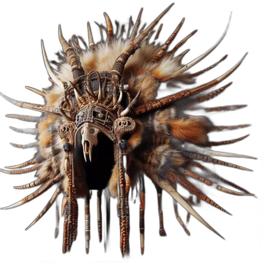 creature, hair, crown, mask, concept art, 3d render, photorealistic, fantasy art transparent PNG cut-out