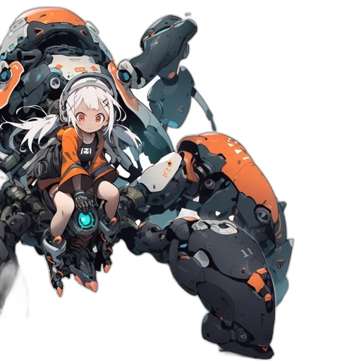robot, weapon, dragon, jacket, concept art, anime, cyberpunk, pixel art transparent PNG cut-out