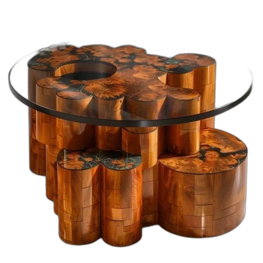 furniture, crown, jewelry, 3d render, wooden, table, glass, top transparent PNG cut-out