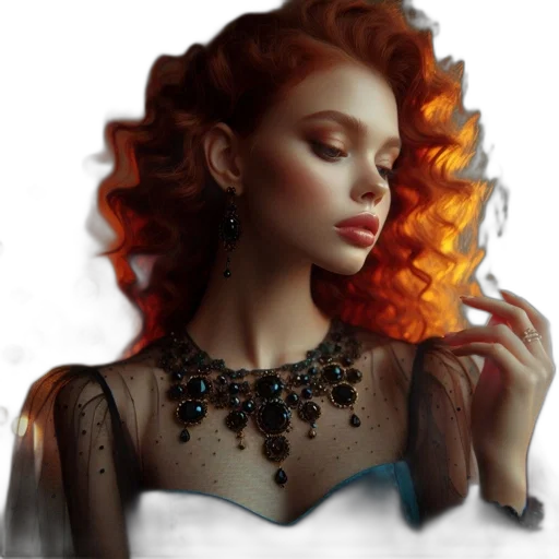 jewelry, crown, dress, fantasy art, photorealistic, oil painting, pixel art, fire transparent PNG cut-out