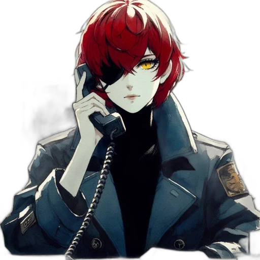 jacket, staff, weapon, pixel art, concept art, anime, cyberpunk, red transparent PNG cut-out