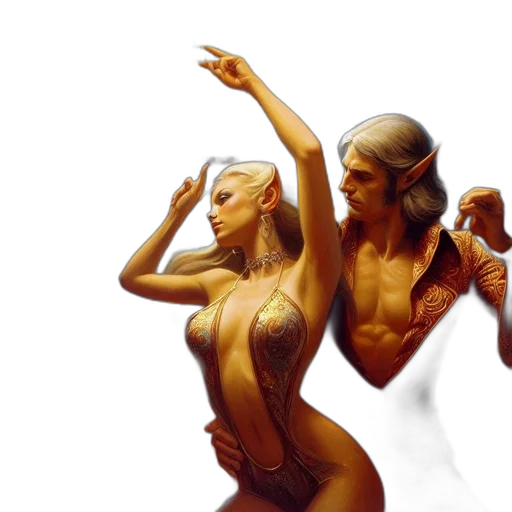 concept art, fantasy art, 3d render, photorealistic, outer space, two, dancers, one transparent PNG cut-out