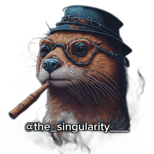 hat, staff, animal, robot, vaporwave, cyberpunk, pixel art, photorealistic transparent PNG cut-out