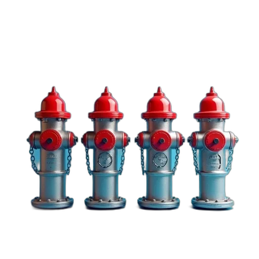 robot, 3d render, concept art, row, silver, fire, hydrants, red transparent PNG cut-out