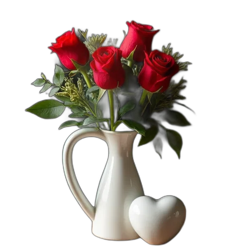 flower, 3d render, photorealistic, red, vase, heart-shaped, design, bouquet transparent PNG cut-out