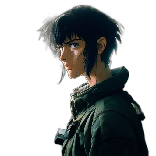jacket, face, weapon, mask, concept art, pixel art, photorealistic, watercolor transparent PNG cut-out