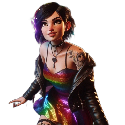 dress, jacket, concept art, fantasy art, cyberpunk, 3d render, animated, female transparent PNG cut-out