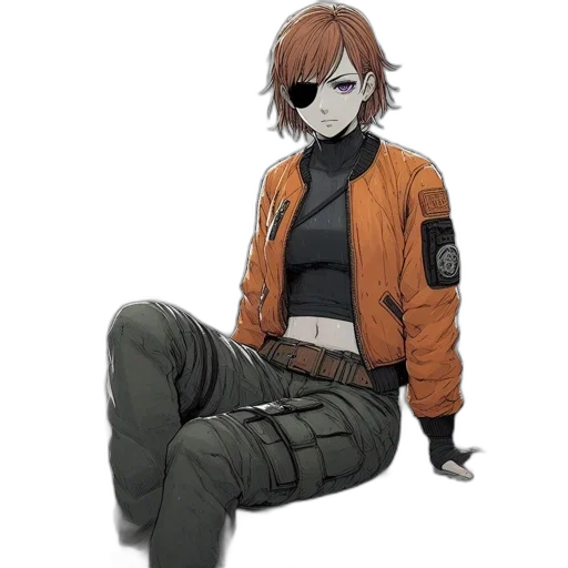 jacket, weapon, staff, robot, concept art, cyberpunk, anime, pixel art transparent PNG cut-out