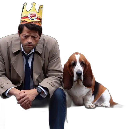 crown, animal, hat, man, beige, trench, coat, candidate transparent PNG cut-out